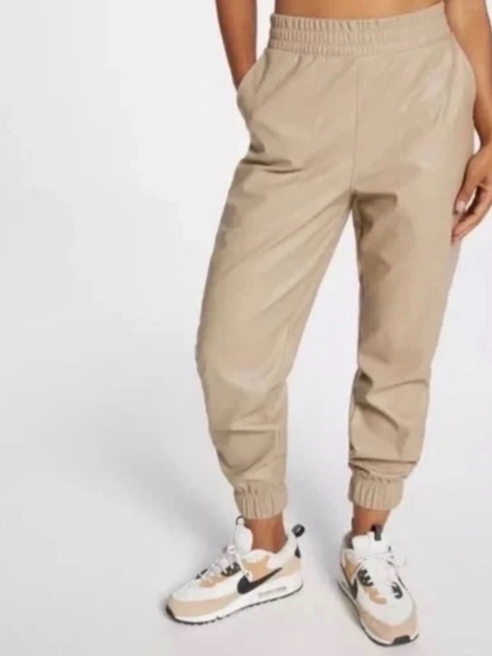 Calia Journey Collection Faux Leather Jogger Pant Women's Medium Beige High Rise